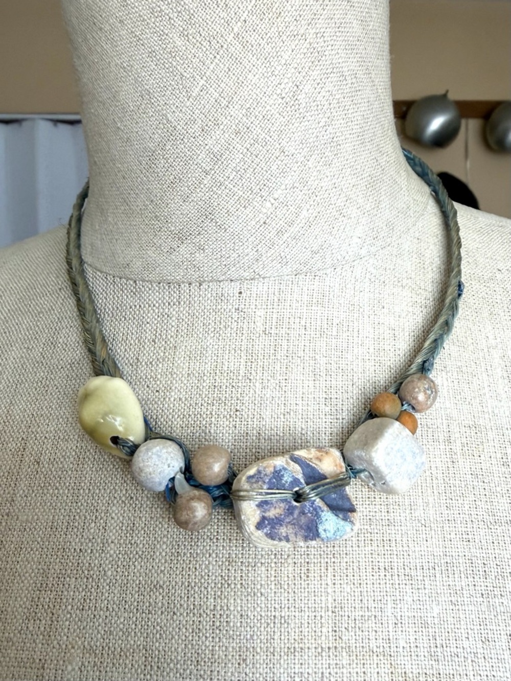 Artisan Bohemian Blue Stone Shell Necklace - Picture 9 of 16